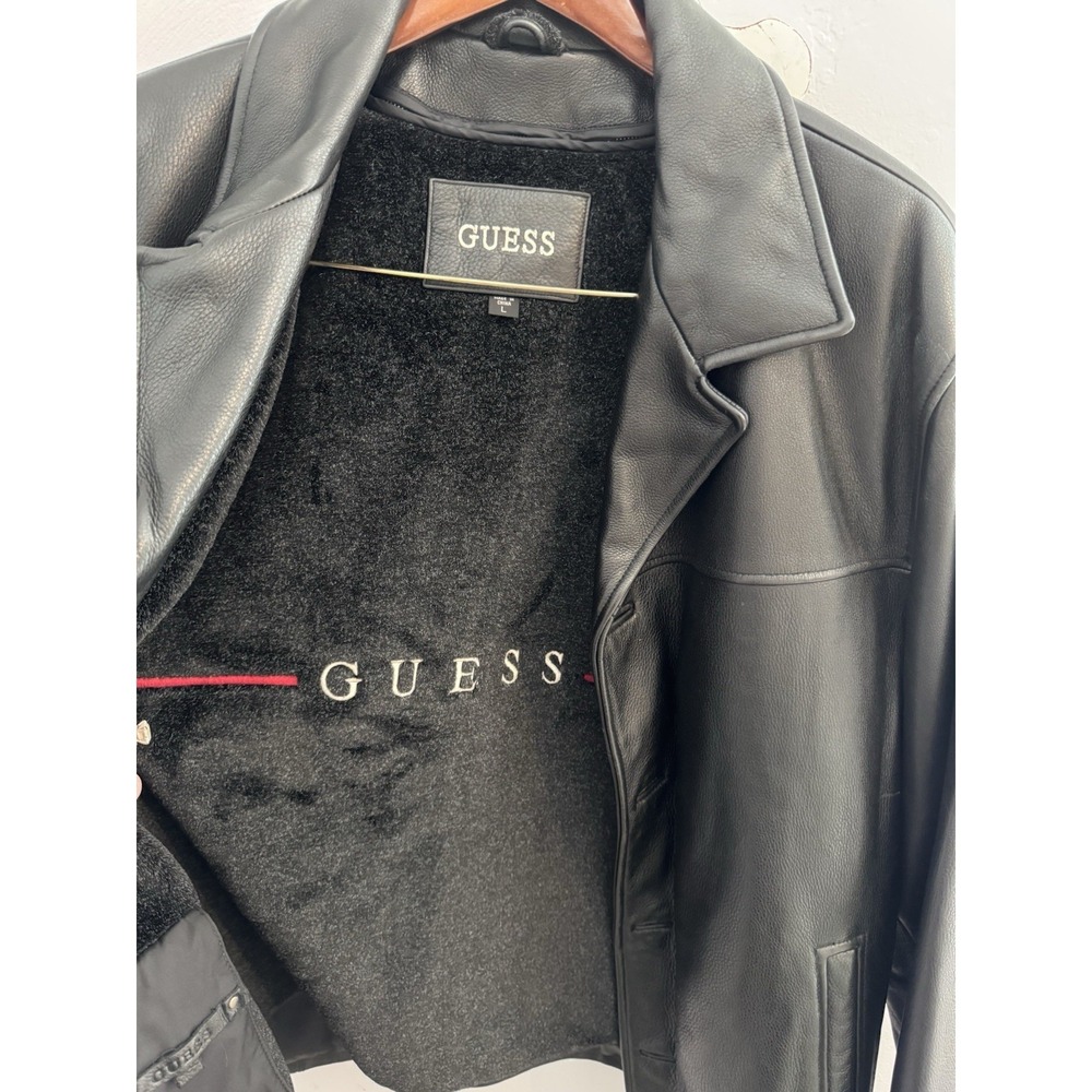 Guess Men's Pebble Grain Heavyweight Leather Zip Out Liner Jacket Black Large - Picture 4 of 16